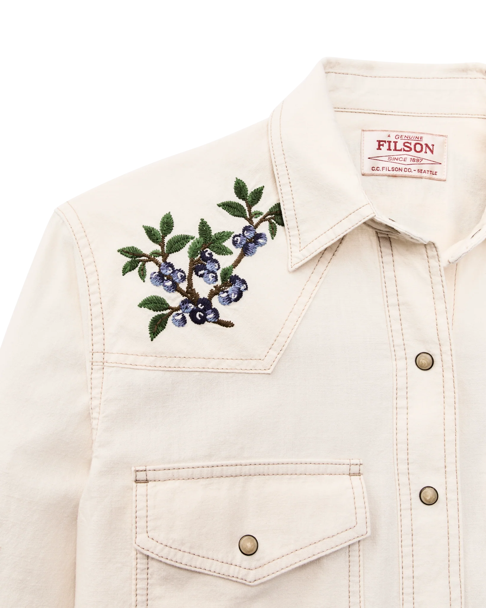 Embroidered Western Shirt in Natural Seed - Image 3